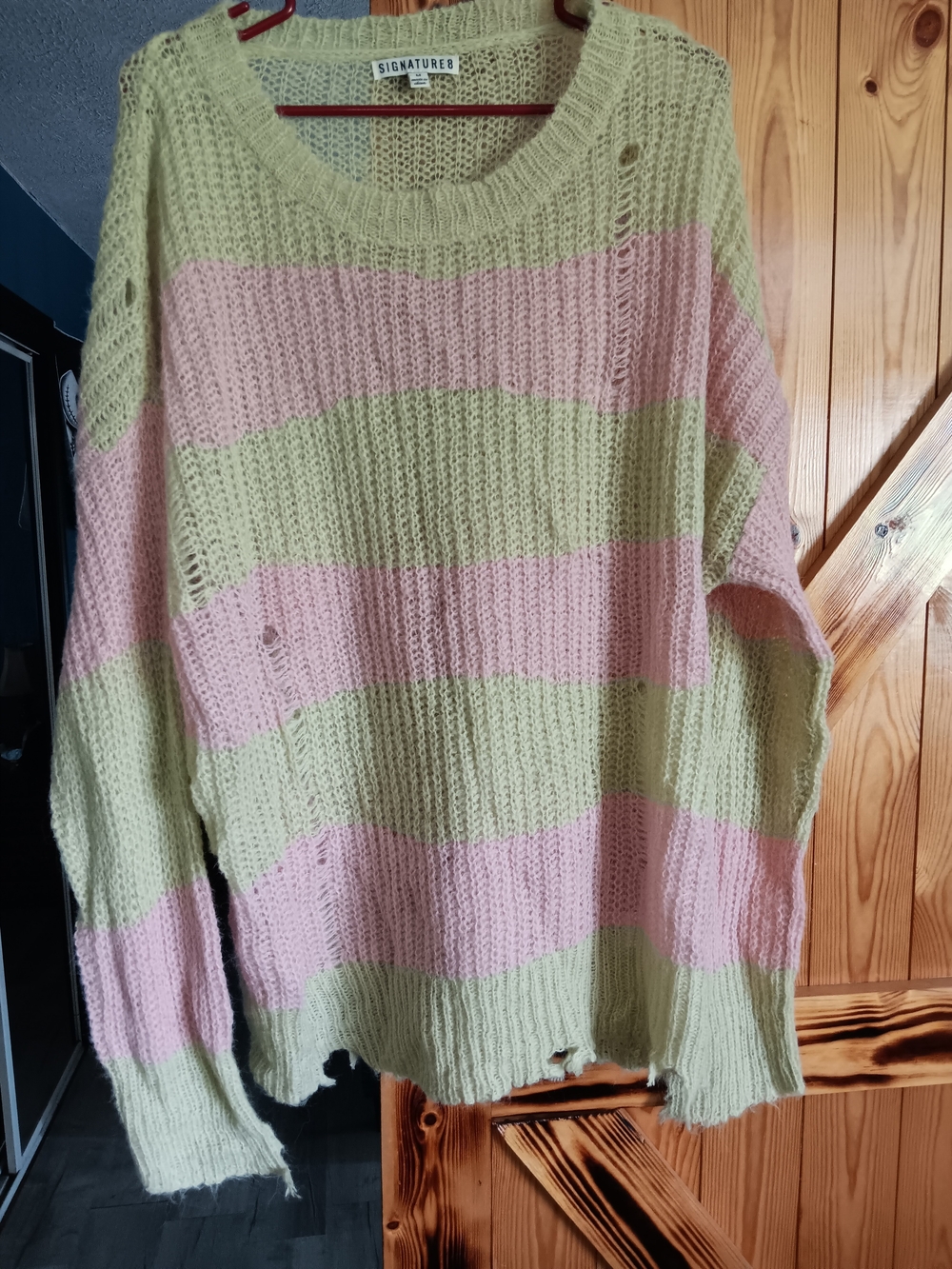 Signature8 Crewneck Distressed Striped Sweater